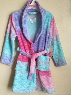 XOXO Girl Plush Pastel Robe in Lavender and Mint